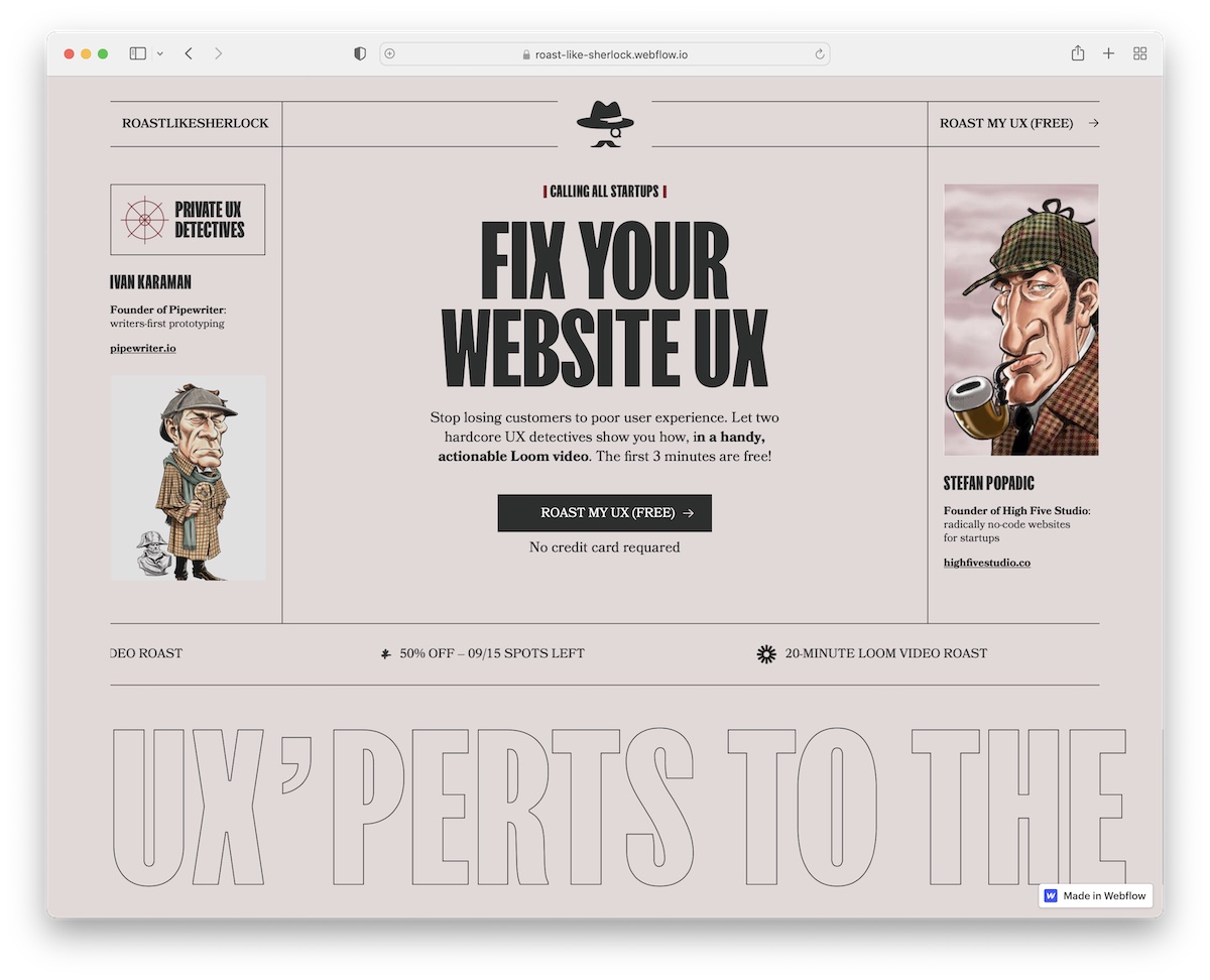 roast like sherlock webflow website